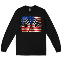 Black American Racing Flag Long Sleeve Tee - JahusDesignShop