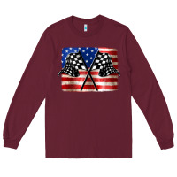 Burgundy American Racing Flag Long Sleeve Tee - JahusDesignShop