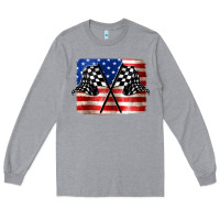 Heather Grey American Racing Flag Long Sleeve Tee - JahusDesignShop