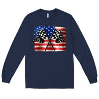 Navy American Racing Flag Long Sleeve Tee - JahusDesignShop