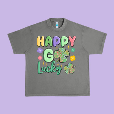 Happy Go Lucky Urban Heavy Tee Designed By Maliassmallbusiness
