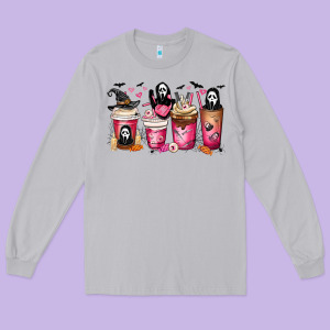 Scream Coffee Cups Long Sleeve Tee Designed By Maliassmallbusiness