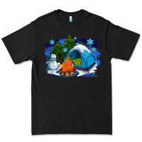 Black winter camping with camp fire Premium Tee - AdoDesignShop