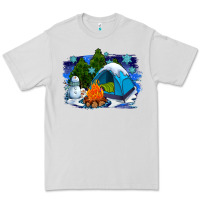 Dove Grey winter camping with camp fire Premium Tee - AdoDesignShop