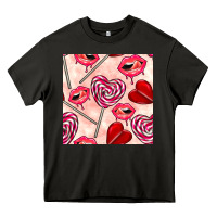Asphalt valentines day lollipops and lips seamless pattern Heavy Core Tee - BundleAndBundleShop