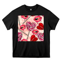 Black valentines day lollipops and lips seamless pattern Heavy Core Tee - BundleAndBundleShop