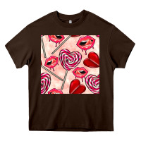 Chocolate Brown valentines day lollipops and lips seamless pattern Heavy Core Tee - BundleAndBundleShop