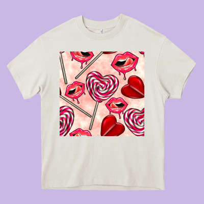 Valentines Day Lollipops And Lips Seamless Pattern Heavy Core Tee Designed By Bundleandbundleshop