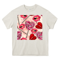 Cream valentines day lollipops and lips seamless pattern Heavy Core Tee - BundleAndBundleShop