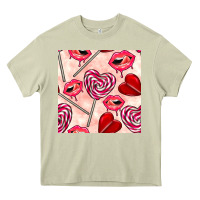 Mossy valentines day lollipops and lips seamless pattern Heavy Core Tee - BundleAndBundleShop