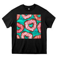 Black valentines day heart donuts seamless pattern Heavy Core Tee - BundleAndBundleShop