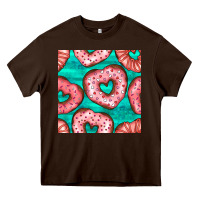 Chocolate Brown valentines day heart donuts seamless pattern Heavy Core Tee - BundleAndBundleShop