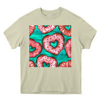 Mossy valentines day heart donuts seamless pattern Heavy Core Tee - BundleAndBundleShop