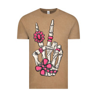 Vintage Coffee pink gemstone peace skeleton hand Vintage Tee - MaliasSmallBusiness