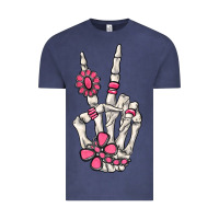 Vintage Denim pink gemstone peace skeleton hand Vintage Tee - MaliasSmallBusiness