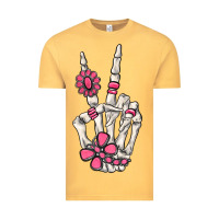 Vintage Mustard pink gemstone peace skeleton hand Vintage Tee - MaliasSmallBusiness