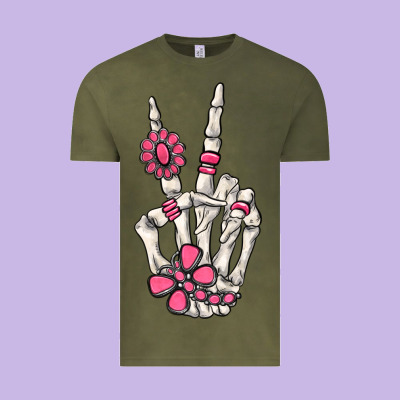 Pink Gemstone Peace Skeleton Hand Vintage Tee Designed By Maliassmallbusiness