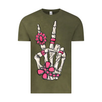 Vintage Olive pink gemstone peace skeleton hand Vintage Tee - MaliasSmallBusiness