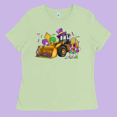 Mardi Gras Gnome Bulldozer Ladies Tee Designed By Jahusdesignshop