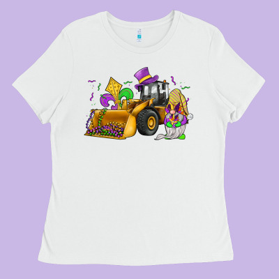 Mardi Gras Gnome Bulldozer Ladies Tee Designed By Jahusdesignshop
