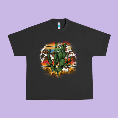 Cowhide Aztec Sunflowers Cactus Urban Heavy Tee Designed By Adodesignshop