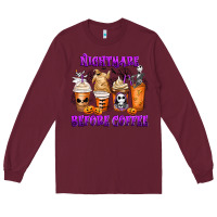 Burgundy Nightmare Before Coffee Cups Long Sleeve Tee - MaliasSmallBusiness