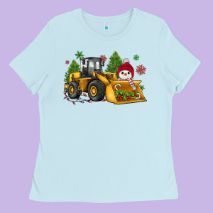 Christmas Bulldozer Snowman Ladies Tee Designed By Jahusdesignshop