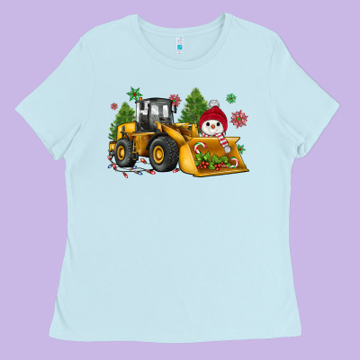 Christmas Bulldozer Snowman Ladies Tee Designed By Jahusdesignshop