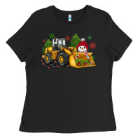 Black christmas bulldozer snowman Ladies Tee - JahusDesignShop