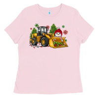 Bubblegum Pink christmas bulldozer snowman Ladies Tee - JahusDesignShop