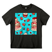Asphalt valentines day cake and strawberries seamless pattern Heavy Core Tee - BundleAndBundleShop