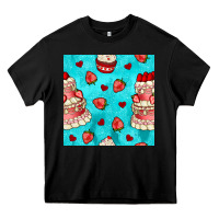 Black valentines day cake and strawberries seamless pattern Heavy Core Tee - BundleAndBundleShop