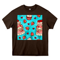 Chocolate Brown valentines day cake and strawberries seamless pattern Heavy Core Tee - BundleAndBundleShop