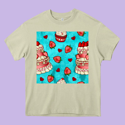 Valentines Day Cake And Strawberries Seamless Pattern Heavy Core Tee Designed By Bundleandbundleshop