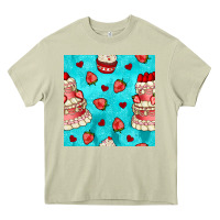 Mossy valentines day cake and strawberries seamless pattern Heavy Core Tee - BundleAndBundleShop