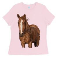 Bubblegum Pink brown horse Ladies Tee - RanaPortraitStore
