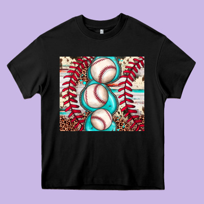 Baseball Leopard Cowhide Turquoise Heavy Core Tee Designed By Jahusdesignshop