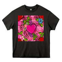 Asphalt valentines day flower heart with leopard seamless pattern Heavy Core Tee - BundleAndBundleShop