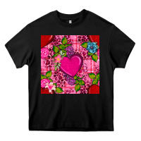 Black valentines day flower heart with leopard seamless pattern Heavy Core Tee - BundleAndBundleShop