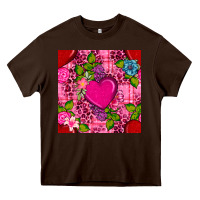 Chocolate Brown valentines day flower heart with leopard seamless pattern Heavy Core Tee - BundleAndBundleShop