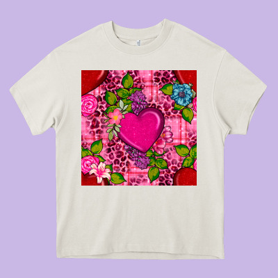 Valentines Day Flower Heart With Leopard Seamless Pattern Heavy Core Tee Designed By Bundleandbundleshop