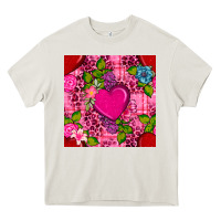 Cream valentines day flower heart with leopard seamless pattern Heavy Core Tee - BundleAndBundleShop