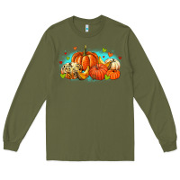 Army Green thankful pumpkins Long Sleeve Tee - MaliasSmallBusiness