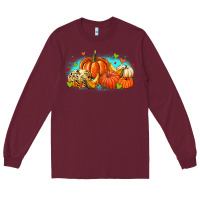 Burgundy thankful pumpkins Long Sleeve Tee - MaliasSmallBusiness