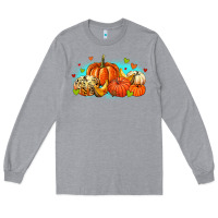 Heather Grey thankful pumpkins Long Sleeve Tee - MaliasSmallBusiness
