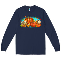 Navy thankful pumpkins Long Sleeve Tee - MaliasSmallBusiness