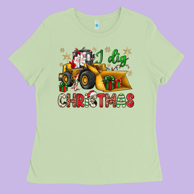 I Dig Christmas Bulldozer Santa Ladies Tee Designed By Jahusdesignshop