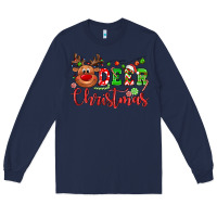 Navy Deer Christmas reindeer Long Sleeve Tee - NancyCooperArtShop