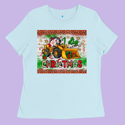 I Dig Christmas Bulldozer Santa Ladies Tee Designed By Jahusdesignshop