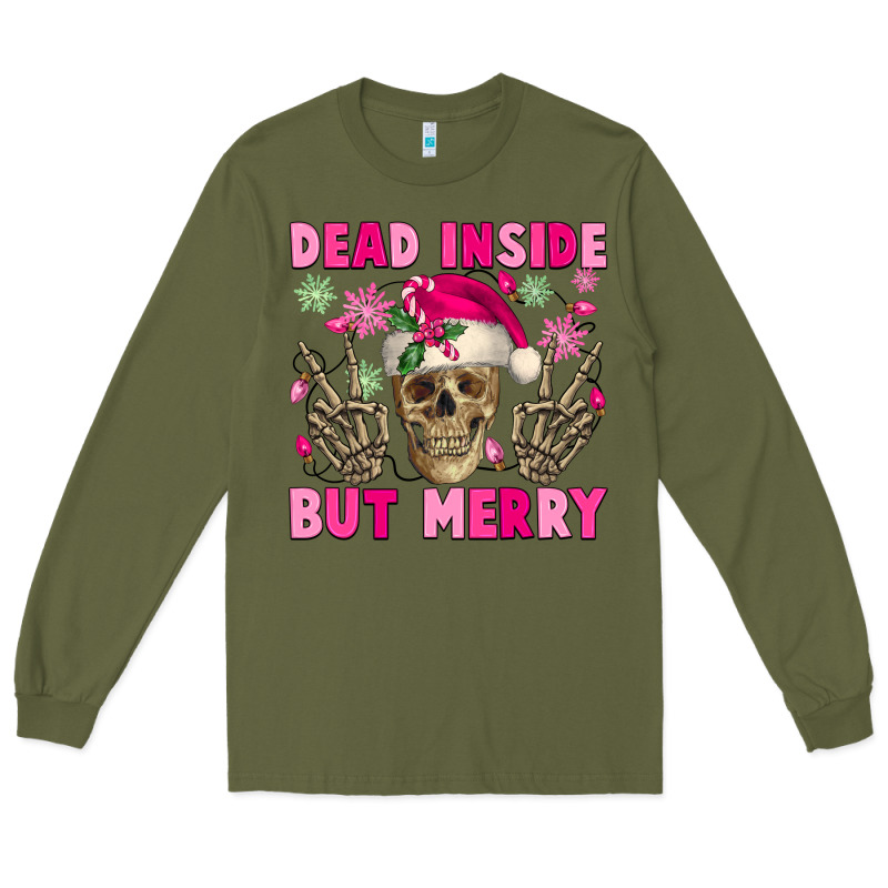 Dead Inside But Merry Pink Christmas Skeleton Long Sleeve Tee by NancyCooperArtShop | Teevron
